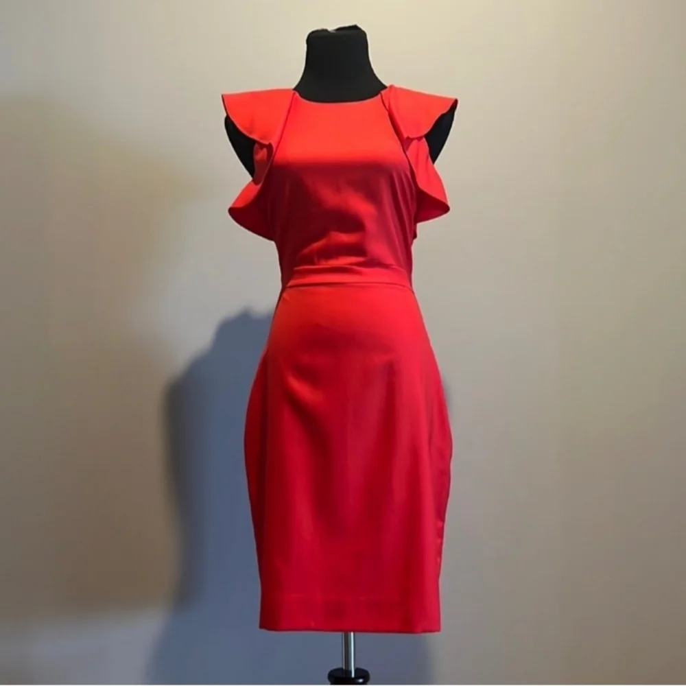 J Crew Flutter Cap Sleeve Classic Red Mid Length Minimalist CBK Sheath Dress 12